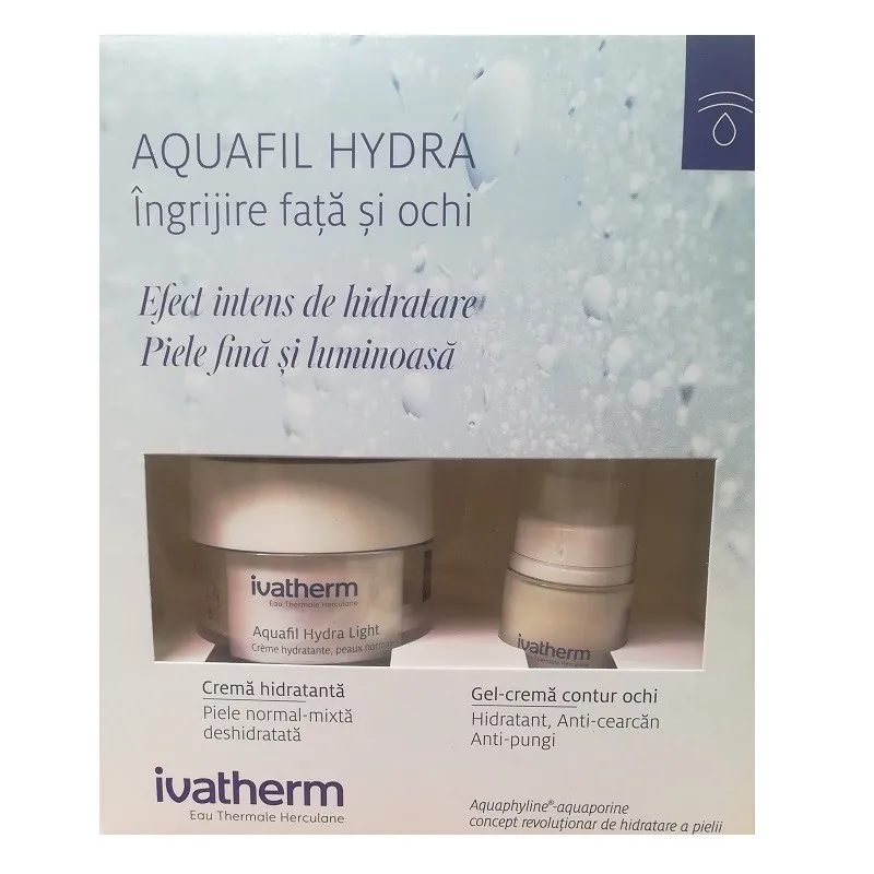 IVATHERM Crema hidratanta Aquafil Hydra Light, 30 ml  Gel-crema contur de ochi Aquafil Hydra Complex, 15 ml (70% reducere)