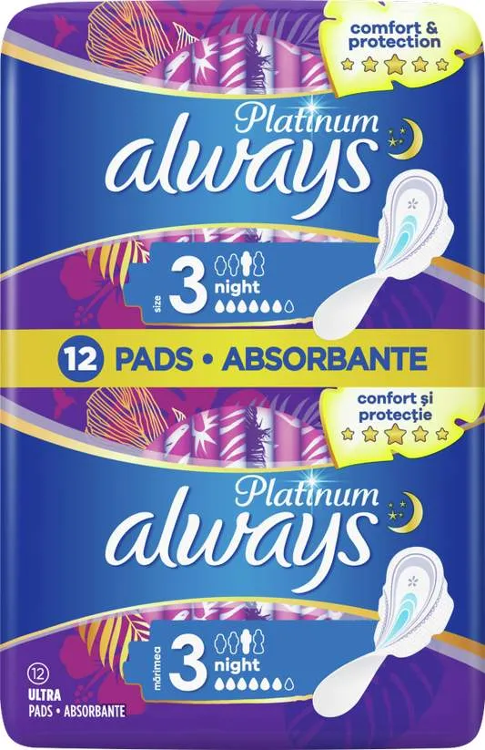 ALWAYS PLATINUM NIGHT DUO ABSORBANTE 12BUC