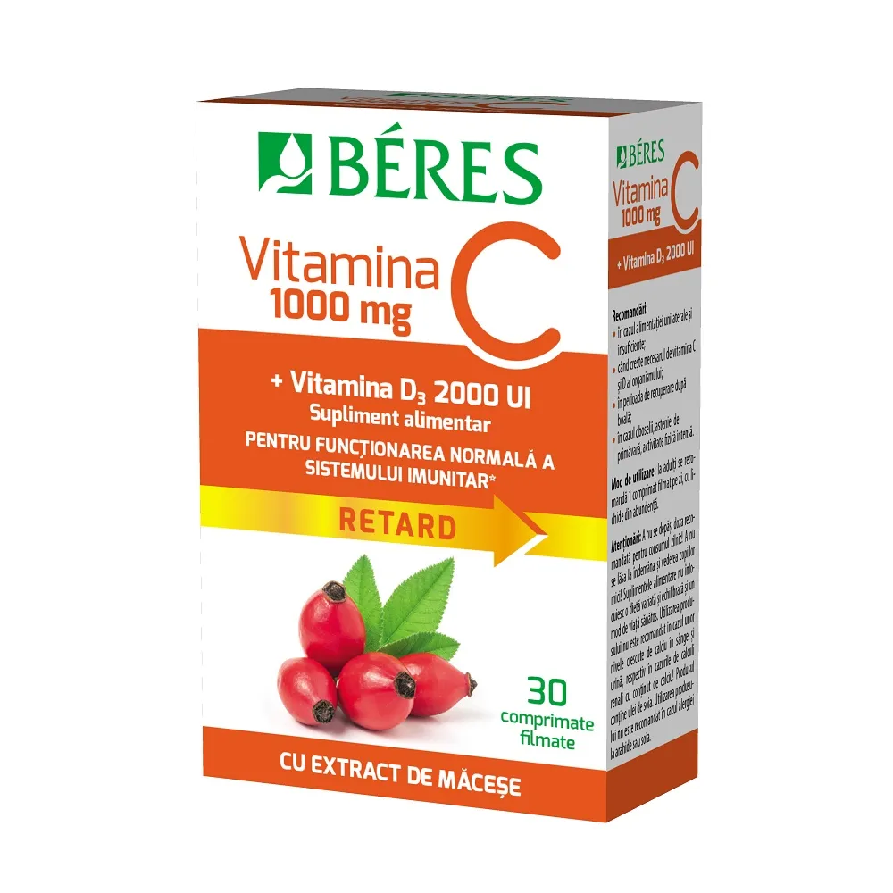 BERES VITAMINA C 1000 + VITAMINA D3 2000 UI RETARD X 30 COMPRIMATE