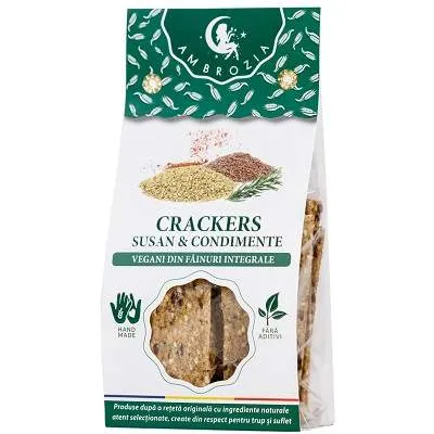 Crackers vegani cu susan si condimente, 125g, Ambrozia