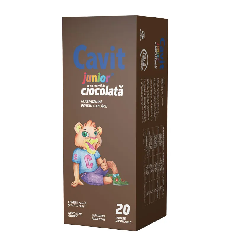 Cavit Junior cu ciocolata x 20 tablete masticabile