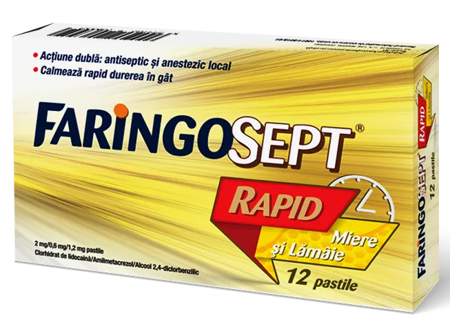 Faringosept Rapid Miere si Lamaie 12 pastile