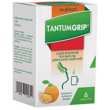 TantumGrip cu gust de portocala 600 mg/10 mg, 10 plicuri, Angelini