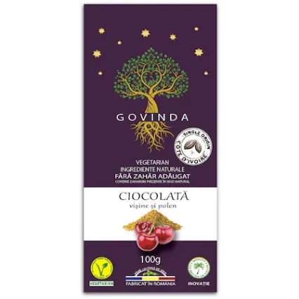 Ambrozia Ciocolata vegana cu Visine si Polen x 100 grame
