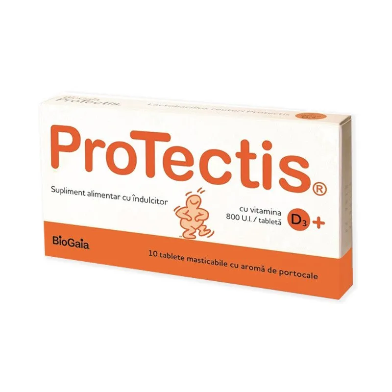 Protectis portocale 800UI x 10 tablete masticabile, BioGaia