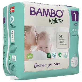 Scutece Ecologice Marime 1 2-4kg, 22 bucati, Bambo Nature