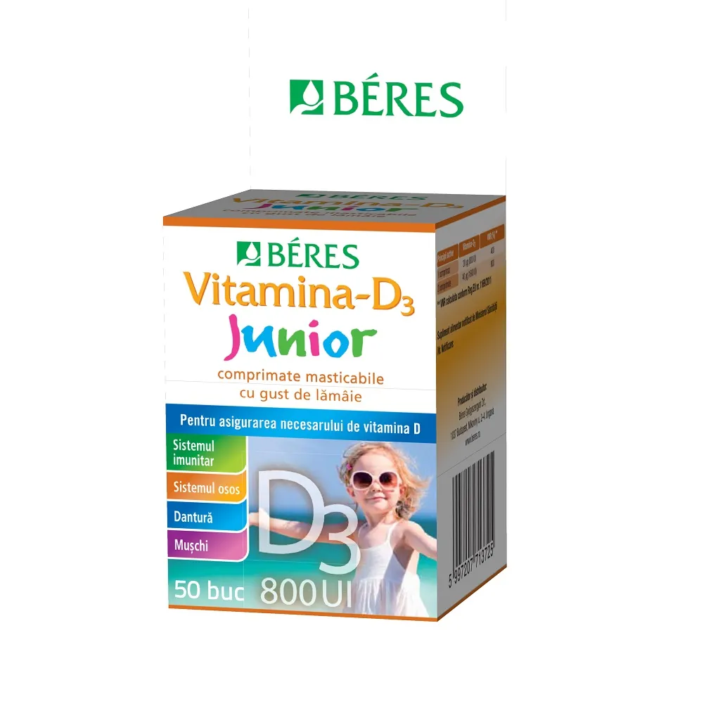 BERES VITAMINA D3 JUNIOR 800 UI X 50 COMPRIMATE MASTICABILE