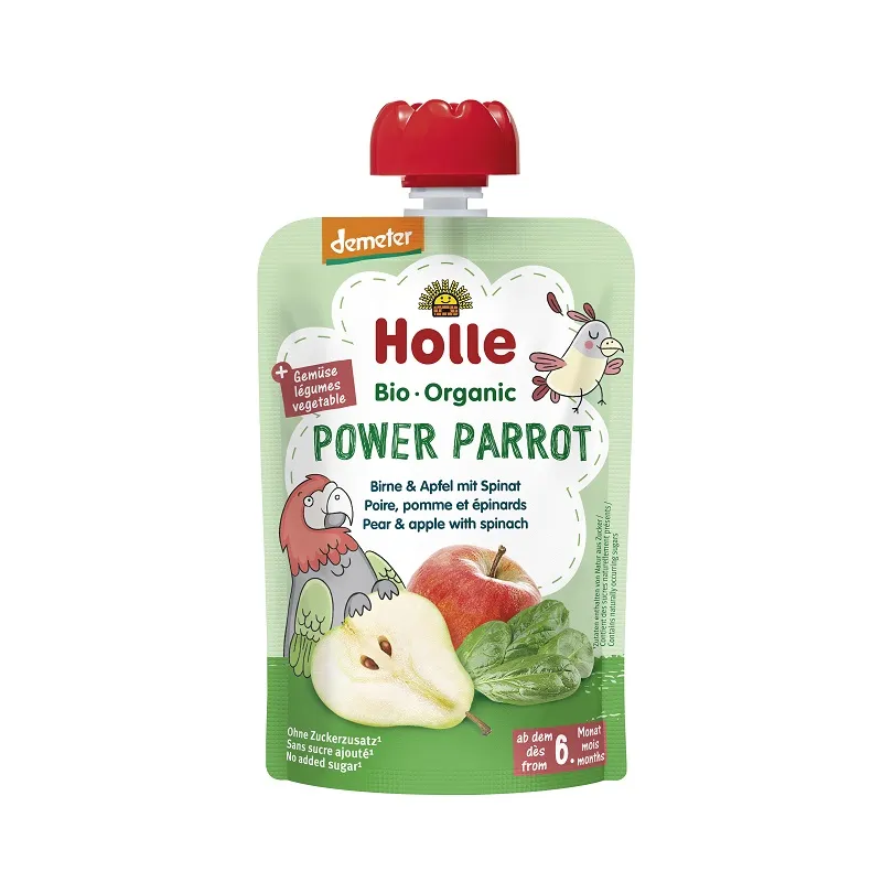 Piure Power Parrot de pere cu mere si spanac, 100g, Holle