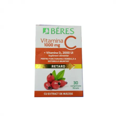 BERES Vit C 1000mg+Vit D3 2000 macese x 30 comprimate