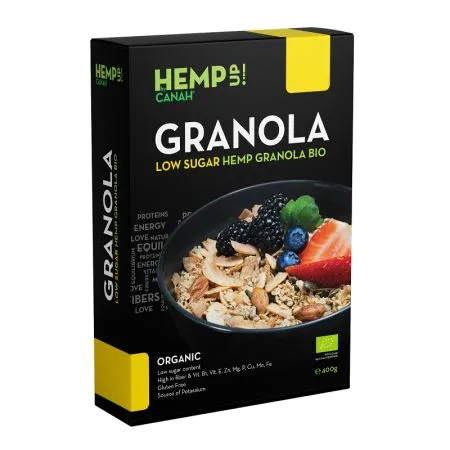 Granola Bio fara gluten Low Sugar Hemp, 400 g, Canah