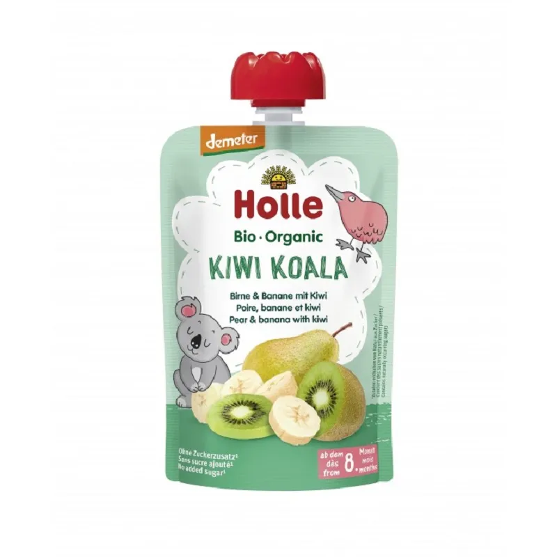 Piure Panda Peach de piersici, caise si banane cu fulgi de grau spelta, 100gr, Holle