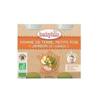 Piure bio din cartofi, mazare si jambon +8 luni, 2 x 200g, BabyBio