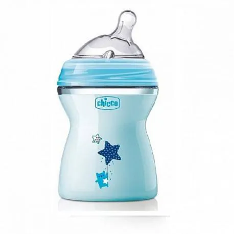 CHICCO Biberon Natural Feeling plastic BLEU, 2 luni +, 250 ml, tetină silicon , flux mediu