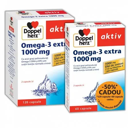 DOPPELHERZ Omega-3 Extra + ulei somon x 120 capsule + 60 capsule cadou