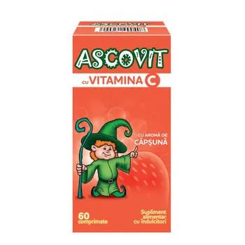 Ascovit cu Vitamina C aroma de capsuni, 60 comprimate, Perrigo