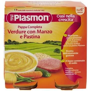 Meniu complet cu vita, legume si paste 6 luni+, 2 x 190g, Plasmon