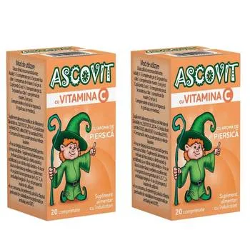 Pachet Ascovit 100mg de piersica 1+1 Gratuit, 2 x 20 capsule, Omega Pharma