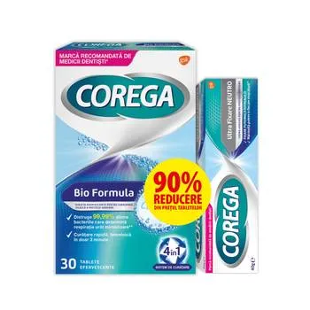 Pachet Adeziv pentru proteza Neutro 40g + Tablete efervescente 30 tablete, Corega