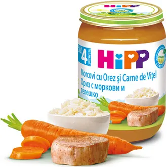 HIPP Morcovi + orez + carne vitel, + 4 luni x 190 g (Hipp)