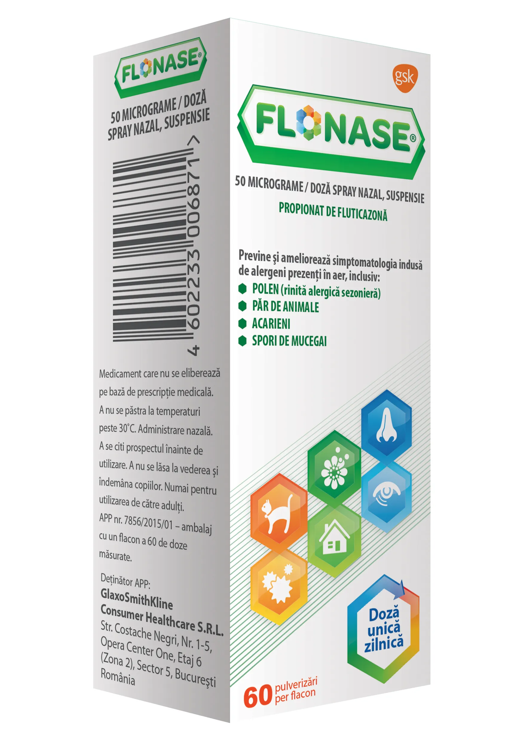 FLONASE 50 micrograme/doza X 1 SPRAY NAZ.,SUSP. 50micrograme/doza GLAXOSMITHKLINE CONS