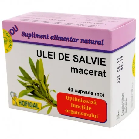 Ulei de salvie macerat 0,5g, 40 capsule moi, Hofigal