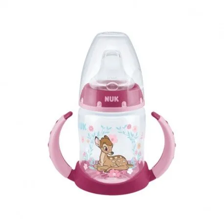 NUK Disney Bambi, Biberon cu toarte si tetina de invatare din silicon, 6-18luni, 150ml