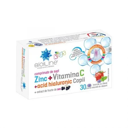 Zinc cu Vitamina C si Acid Hialuronic pentru copii, 30 comprimate de supt, Helcor