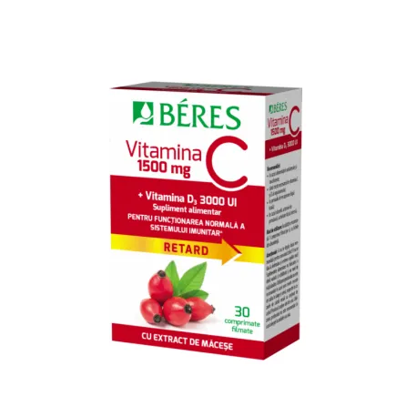 Beres Vitamina C 1500 mg +3000 UI D3 , 30 comprimate filmate retard