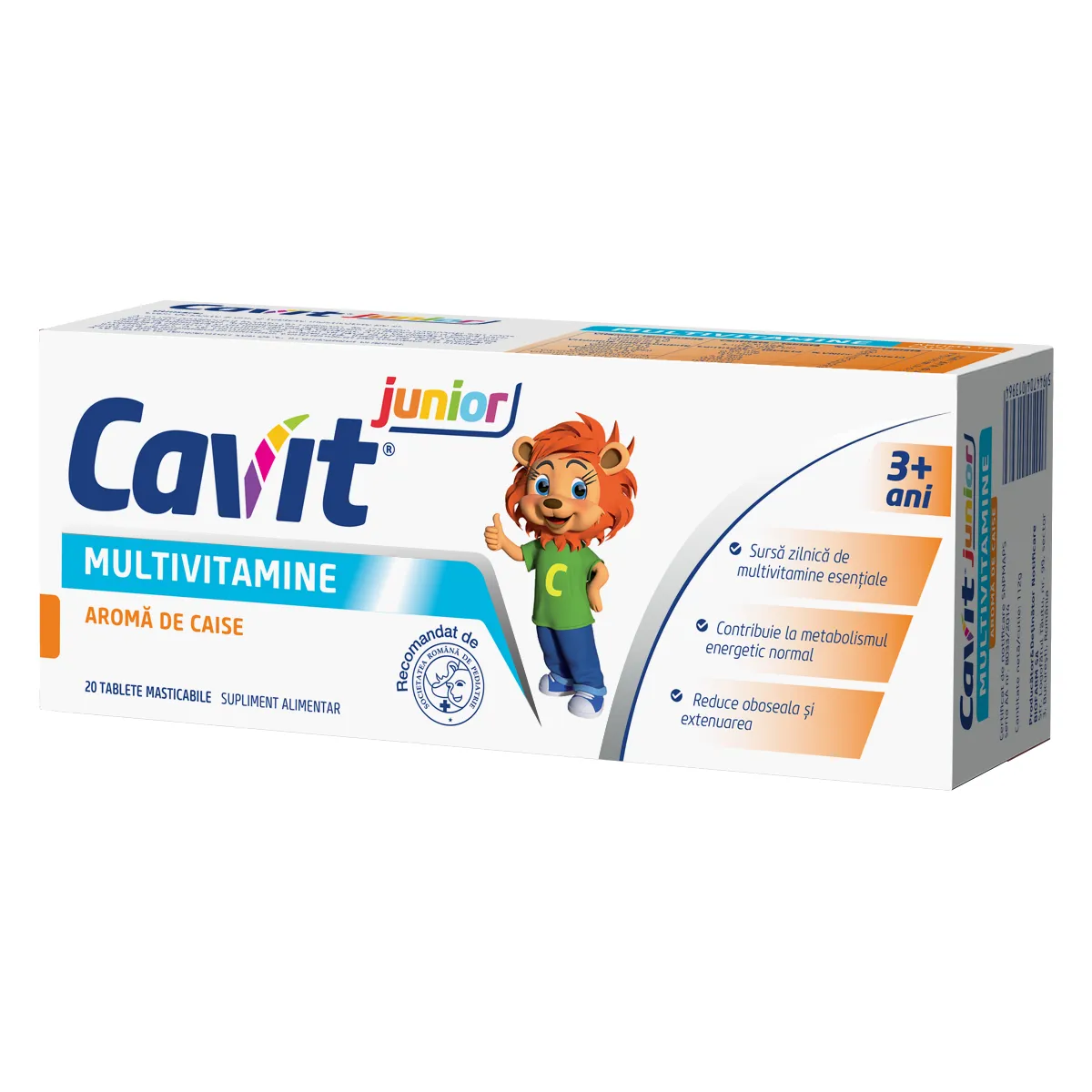 Cavit Junior Multivitamine cu aroma de caise 20 tablete masticabile