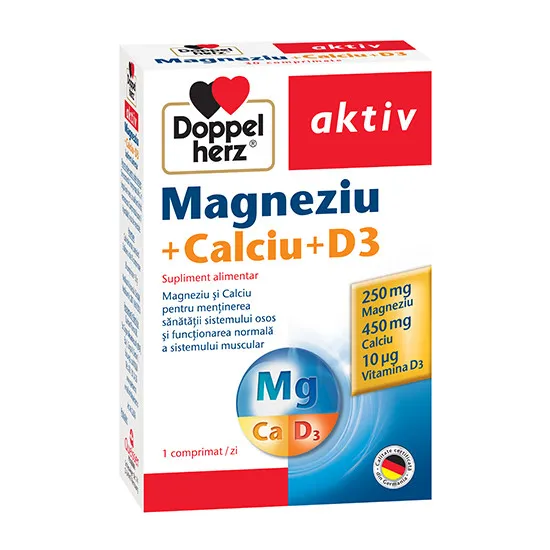 DOPPELHERZ AKTIV MAGNEZIU + CALCIU + VITAMINA D3 30 COMPRIMATE