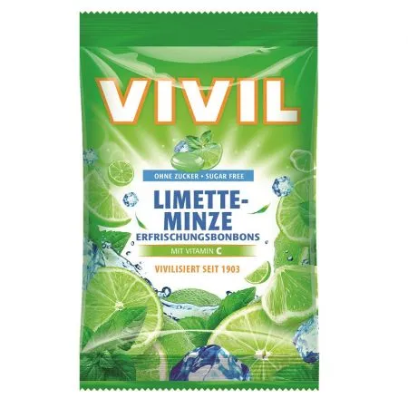 Bomboane fara zahar cu lime si menta cu vitamina C, 80 g, Vivil