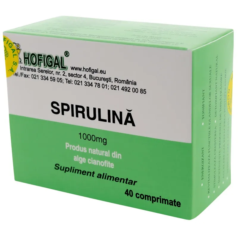 Spirulină 1000mg, 40 comprimate, Hofigal