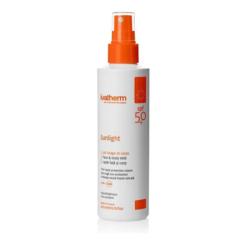 Lapte pentru fata si corp cu protectie solara SPF 50+ Sunlight, 200 ml, Ivatherm