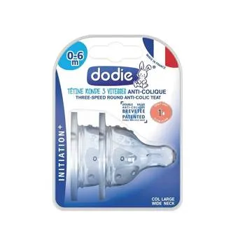 Set tetine din silicon anti-colici pentru initiere cu gat larg 0-6 luni Debit 1, 2 bucati, Dodie