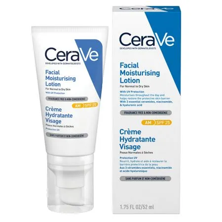 Crema hidratanta de fata cu protectie solara SPF 25 ten normal si uscat, 52 ml, CeraVe