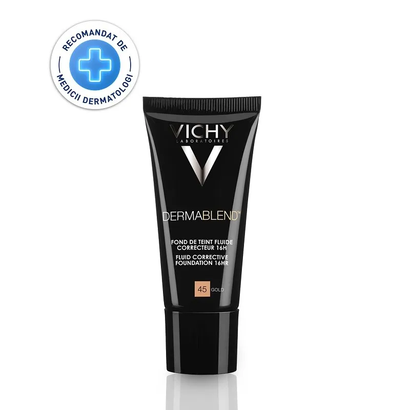 VICHY DERMABLEND FOND DE TEN CORECTOR FLUID REZISTENTA 16H SPF 35 TEN NORMAL / USCAT NUANTA 45 GOLD