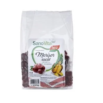 Merisor uscat infuzat cu suc de ananas, 100g, SanoVita