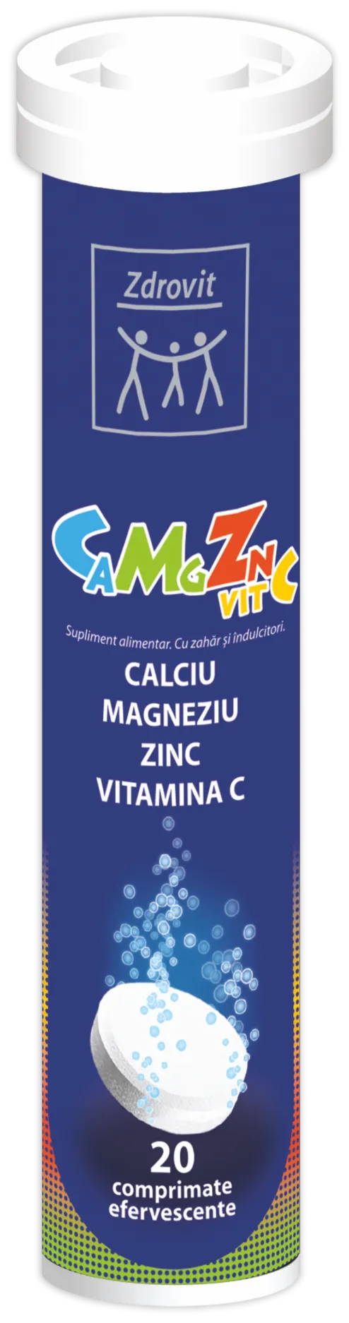 Ca Mg Zn + Vitamina C, 20 comprimate efervescente, Zdrovit