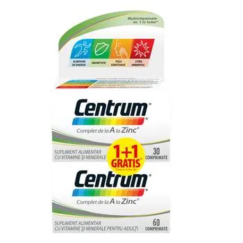 Pachet Centrum Complet de la A la Zinc 60 comprimate + 30 comprimate Gratuit, GSK