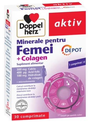 DOPPELHERZ AKTIV MINERALE PENTRU FEMEI+COLAGEN DEPOT 30 COMPRIMATE