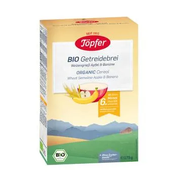 Cereale din gris de grau, mere si banane, 175g, Topfer