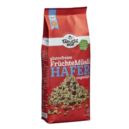 Musli bio crocant din ovaz cu fructe fara gluten, 450 g, Bauckhof