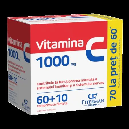 Vitamina C 1000 mg, 60 + 10 comprimate filmate, Fiterman