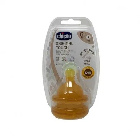 Chicco Original Touch Tetina anticolici, cauciuc, hrana groasa, 2 bucati, 6luni+