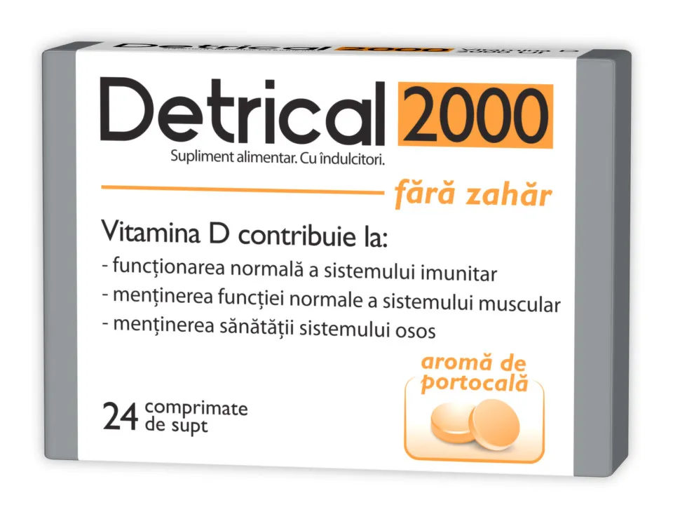 ZDROVIT DETRICAL D3 2000UI PORTOCALE FARA ZAHAR 24 COMPRIMATE.DE SUPT