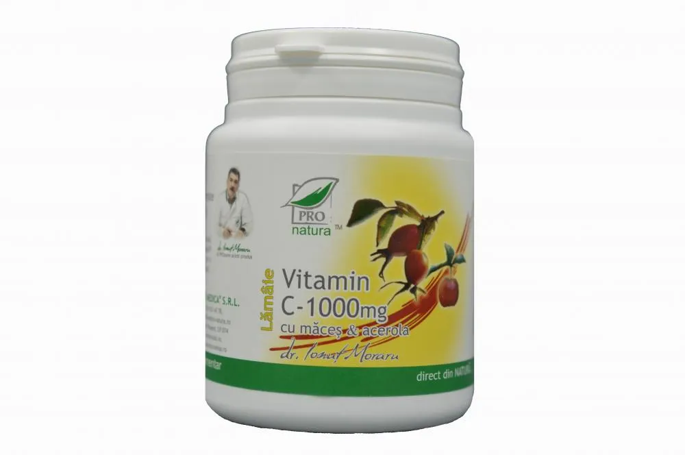 Vitamina C 1000mg cu maces si acerola aroma lamaie 100 capsule  - Pro Natura