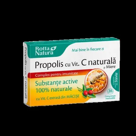 Propolis cu Vitamina C si miere, 30 comprimate, Rotta Natura