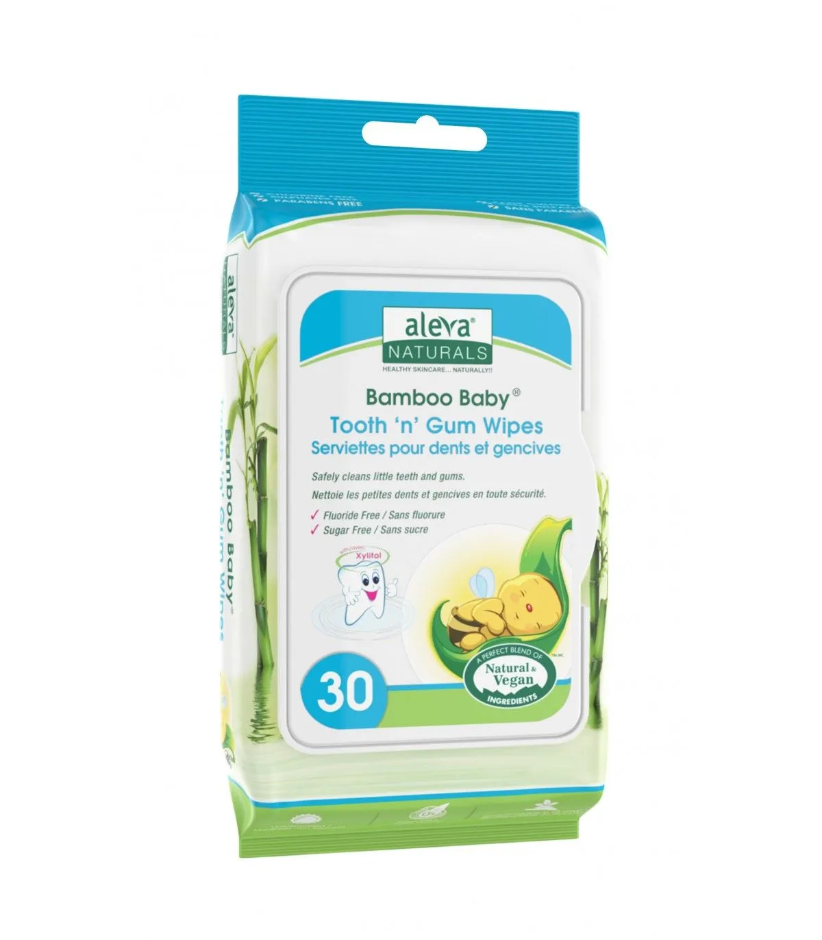 Aleva Naturals Servetele umede din fibre de bambus pentru dintisori si gingii x 30 bucati