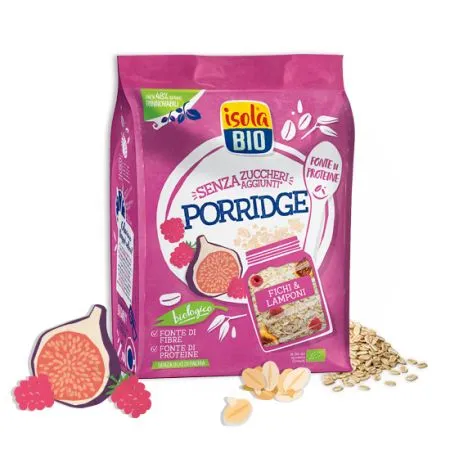 Porridge Eco cu smochine si zmeura fara zahar, 375g, Isola Bio