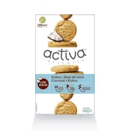 Biscuiti activa cu cocos, fara zahar, 120g, Belkorn